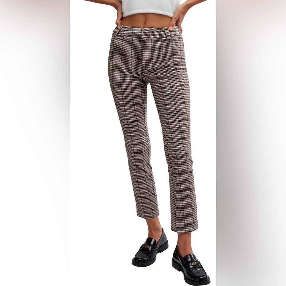 NWT Free People Molly Slim Fit Plaid Pants size 8 Neutral Combo